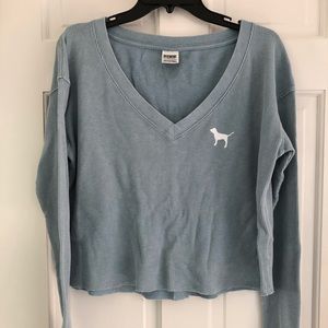 PINK Cropped Long Sleeve Waffle Tee